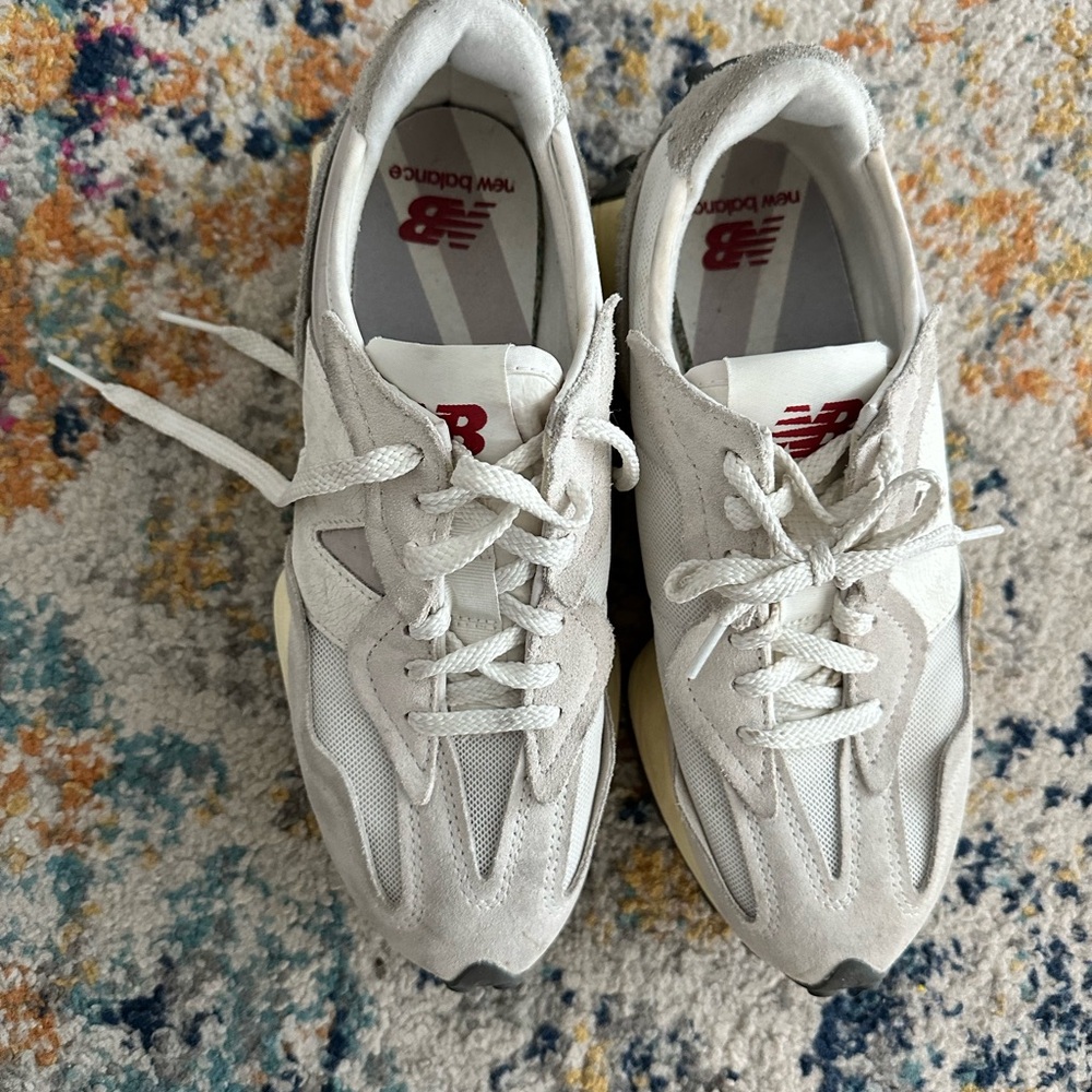 New Balance White/Grey Suede & Mesh Sneakers